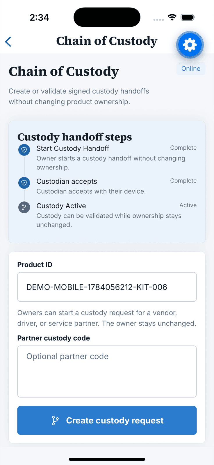 CyphrAuth mobile chain of custody handoff history