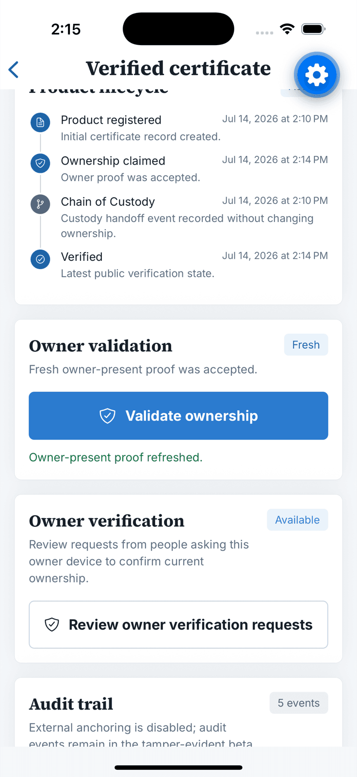 CyphrAuth mobile product lifecycle audit trail